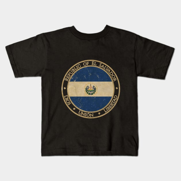 Vintage Republic of El Salvador USA North America United States Flag Kids T-Shirt by DragonXX